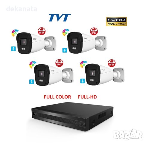 FULL COLOR TVT FULL-HD Система за видеонаблюдение с 4 камери и хибриден DVR