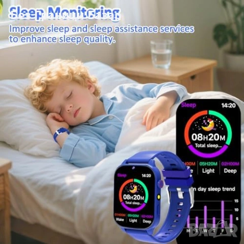 Нов Детски смарт часовник 1.83” тъч, игри, будилник, педометър, сън, снимка 4 - Смарт гривни - 53151394