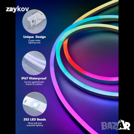 Смарт Neon RGBIC LED лента Govee H61A2, Wi-Fi, Синхронизация на музика