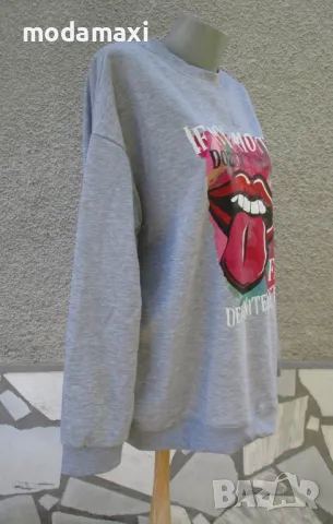 4XL Нова сива блуза с щампа , снимка 3 - Блузи с дълъг ръкав и пуловери - 47398364