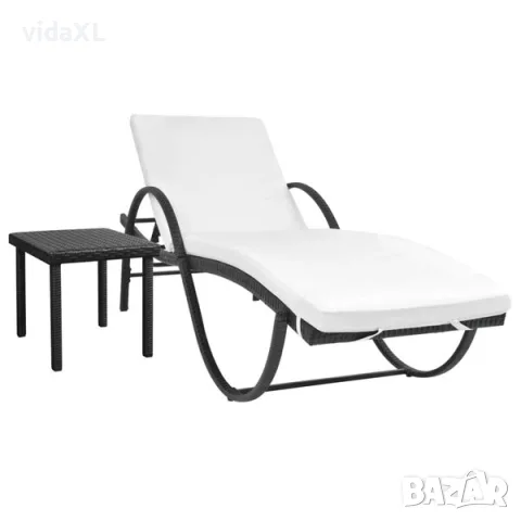vidaXL Шезлонг с шалте и маса, черен полиратан（SKU: 42886）