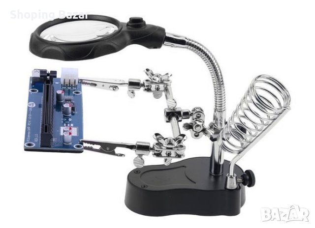 Работна станция – комплект тип “Трета ръка” с лупа и LED лампа, снимка 5 - Други инструменти - 40054305