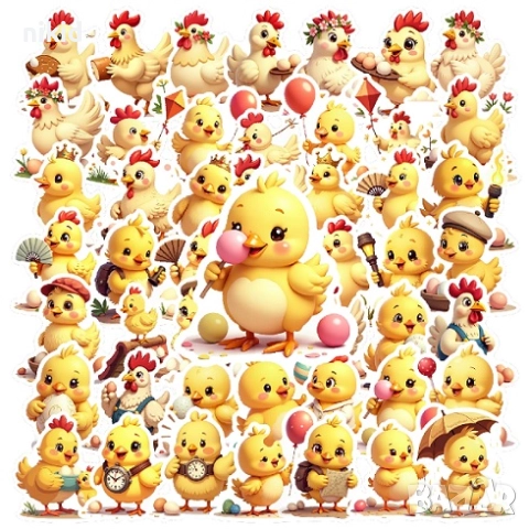 50 бр Пиле Пиленца петле самозалепващи лепенки стикери украса декор картонена торта ръчна изработка