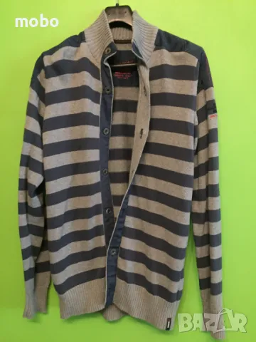 Мъжка жилетка на синьо-сиво райе, марка Garcia, размер„ L „ с дълъг ръкав , снимка 2 - Други - 49584593