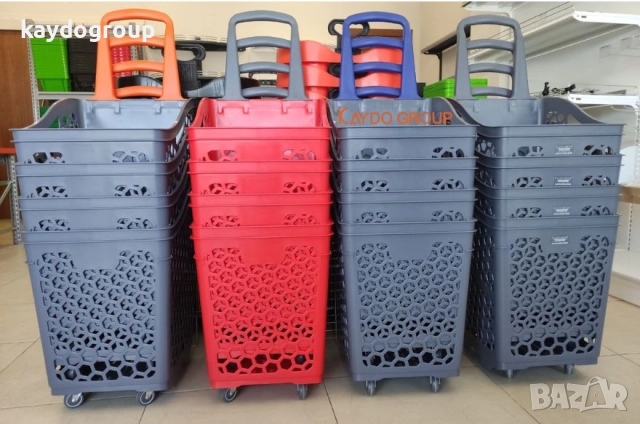 PVC кошница за пазаруване с колела, червена 75 литра, снимка 2 - Оборудване за магазин - 44837913