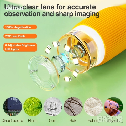 Джобен детски микроскоп, 1000X, 2'' IPS екран, 3+ години, снимка 5 - Образователни игри - 51867124