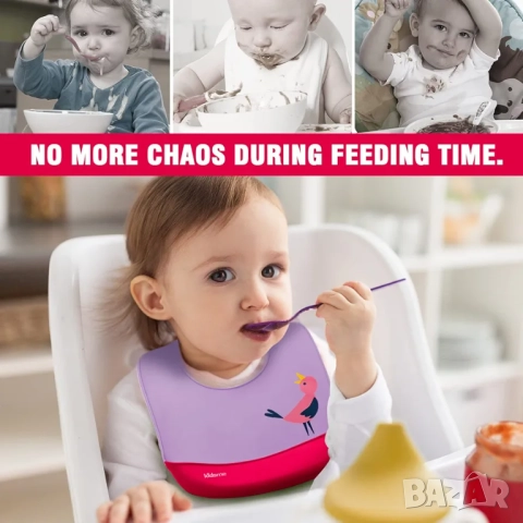 Комплект за хранене Kidsme, силиконов лигавник + прибори 🍽, снимка 6 - Прибори, съдове, шишета и биберони - 52421005