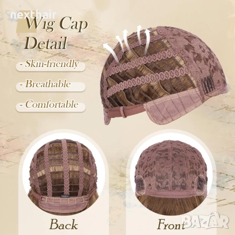 70 см Кафява перука с руси кичури и дълъг бретон, снимка 3 - Аксесоари за коса - 51436298