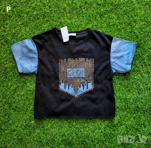 Кроп топ къс топ с дънкови ръкви, снимка 3 - Тениски - 51214333