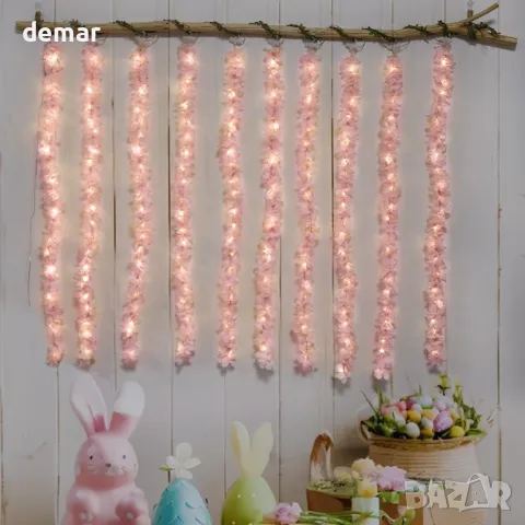GUOCHENG Cherry Blossom Curtain Lights, 10 х 1 м висящи гирлянди, дистанционно, USB, розови, снимка 6 - Декорация за дома - 48442750
