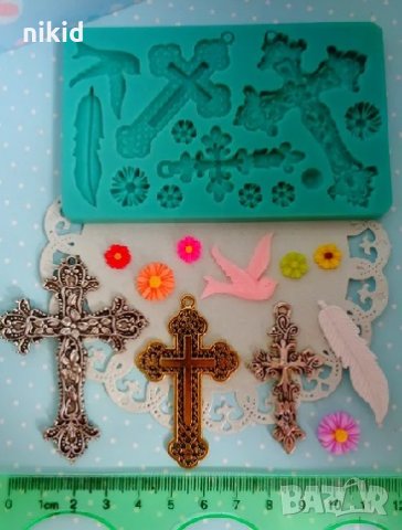 Кръст кръстове птичка перо маргаритка силиконов молд форма декорация торта фондан, снимка 2 - Форми - 34067313