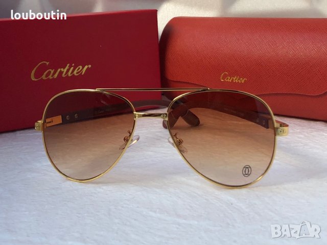 Cartier висок клас мъжки слънчеви очила авиатор с дървени дръжки, снимка 6 - Слънчеви и диоптрични очила - 42830599