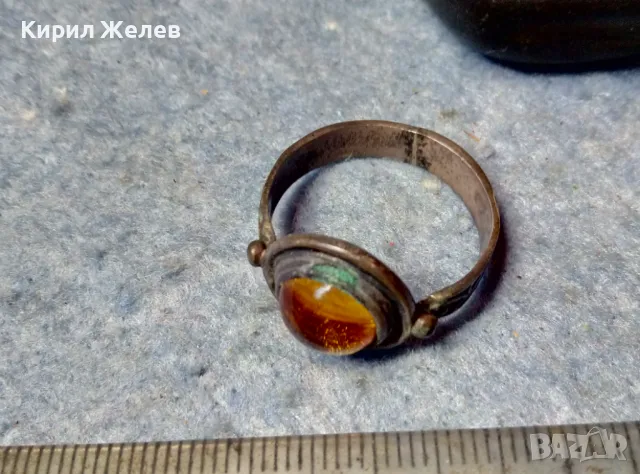 Старинен ОРНАМЕНТИРАН АР НУВО СРЕБЪРЕН ПРЪСТЕН ПАТИНИРАНО СРЕБРО ВИСОКА ПРОБА сШЛИФОВАН ЦИТРИН 49924, снимка 6 - Антикварни и старинни предмети - 49246275