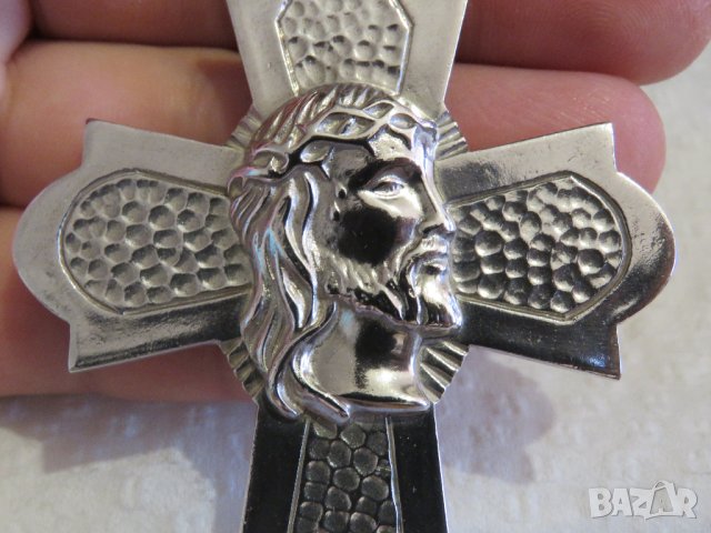 Голям старинен  мъжки сребърен кръст с лика и трънния венец на главата на Исус Христос , разпятие , снимка 6 - Колиета, медальони, синджири - 31928907