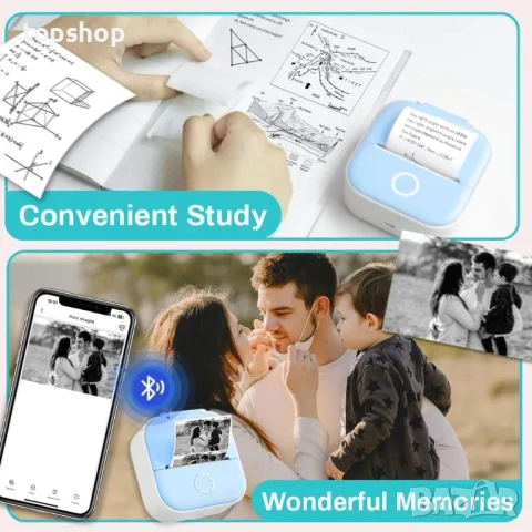 Мини мобилен термопринтер Phomemo T02, Стикери, Бележки, Етикети, хартия 53 mm, Bluetooth, снимка 6 - Принтери, копири, скенери - 50525285