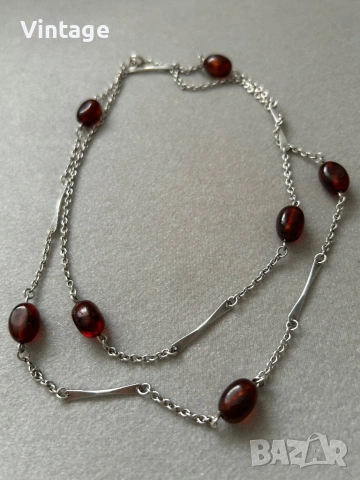 Старинно немско сребърно колие с естествени кехлибари , снимка 6 - Колиета, медальони, синджири - 53981304