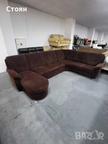 Кафяв ъглов диван от плат с функция сън "PP-QL11014", снимка 1 - Дивани и мека мебел - 39970871