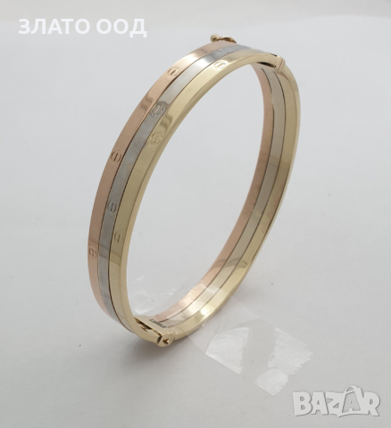 Златна гривна  тип белезник,  три цвята , снимка 2 - Гривни - 36447003