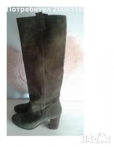 Италиански ботуши велур – зелени/каки, до коляното , снимка 2 - Дамски ботуши - 30569992