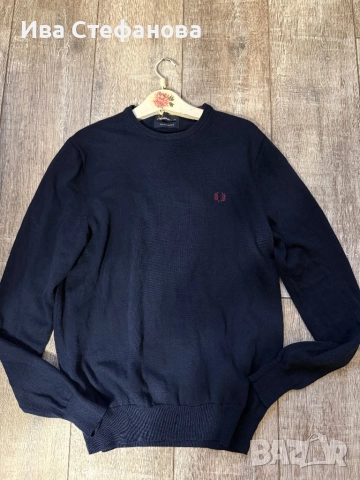 Мъжки нов елегантен пуловер с кръгло деколте Fred Perry от мериносова вълна, размер M , снимка 8 - Пуловери - 52540361