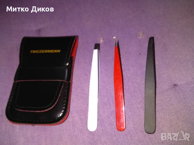 TWEZERMENN нов комплект от три броя професионални пинсети Англия в кожено калъфче, снимка 5 - Комплекти и лотове - 37950561