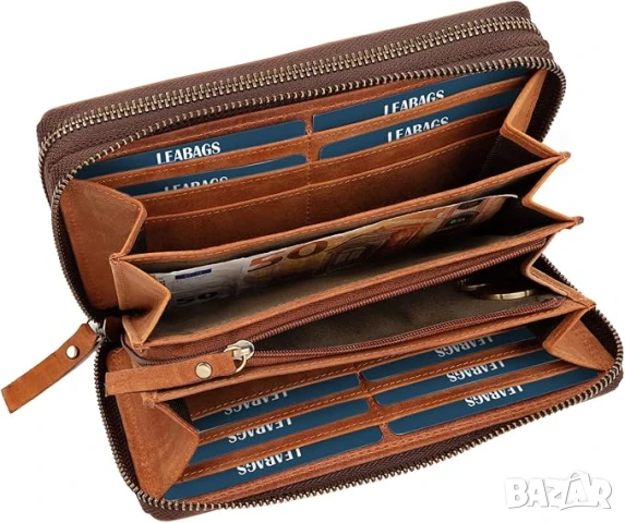 Дамски кожен портфейл LEABAGS с RFID защита, XXL портфейл, 29 слота за карти, снимка 4 - Портфейли, портмонета - 50987471