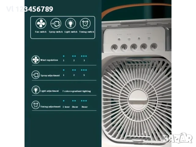 Мини вентилатор климатик с водна мъгла, безшумен, преносим, за дом, офис, къмпинг, снимка 5 - Други стоки за дома - 54010408