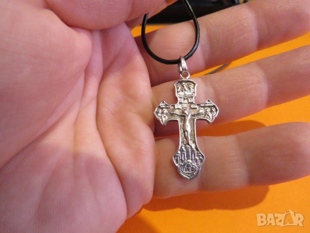 сребърен православен сребърен кръст разпятие с Исус Христос на гърба Архангел Михайл кръщене, снимка 4 - Колиета, медальони, синджири - 37536869