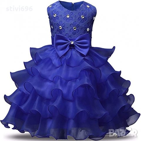 Детска рокля кристали синя ново. 7-8 години, снимка 1