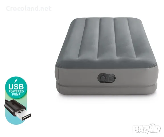 Надуваем матрак Intex Twin Prestige, 99 x 191 x 30 см, USB помпа, Fiber-Tech, плюшен,сив, снимка 4 - Надуваеми легла - 50097291