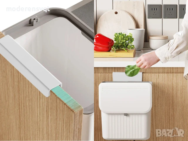 Кош за отпадъци с капак за врата на шкаф 9л, снимка 4 - Аксесоари за кухня - 50994076