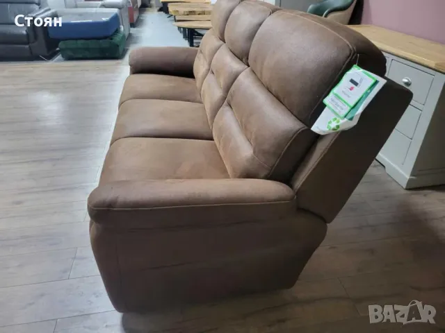 Кафяв диван от плат тройка, снимка 10 - Дивани и мека мебел - 47710476