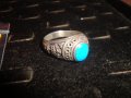 СРЕБЪРЕН ТЮРКОАЗЕН ОРНАМЕНТИРАН РЪЧНО ПРЪСТЕН СРЕБРО 925 ЮВЕЛИРНА СТАРА МАЙСТОРСКА ИЗРАБОТКА 14507, снимка 7