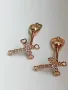 Руски златни обеци кръст с фианити и сърца, снимка 2
