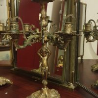 Рядки антикварни фигурални френски бронзови свещници , снимка 4 - Антикварни и старинни предмети - 38561086