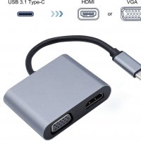 USB C към HDMI VGA адаптер - USB C сплитер - 4K HDMI 1080p VGA, снимка 3 - Други - 39897317