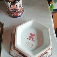 декоративен комплект стар японски порцелан с печат, снимка 2 - Антикварни и старинни предмети - 40591265