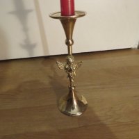 Старинен бронзов църковен свещник с ангелче, херувим  20,5 см. - запалете свещ и с молитвите си, снимка 4 - Антикварни и старинни предмети - 39877072
