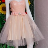официална бална рокля с пайети в праскова, снимка 3 - Рокли - 35074452