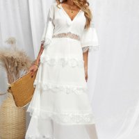Дълга дамска рокля в бяло с дантела, снимка 9 - Рокли - 42775018
