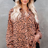 Дамска риза с дълъг ръкав и леопардов принт, снимка 1 - Ризи - 40526316