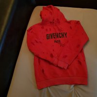 Original  GIVENCHY PARIS Red Distressed Logo Hoodie Sweatshirt, снимка 3 - Суичъри - 39270669