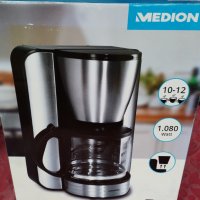 Кафемашина Medion за филтърно кафе, Филтър за кафе, 1.5 L, 1080 W, Черна, снимка 1 - Кафемашини - 39429643