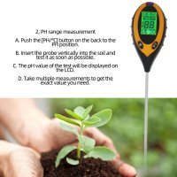 4в1 Уред за измерване PH на почвата,температура,влажност и интезитед на светлина, снимка 12 - Градинска техника - 30906414