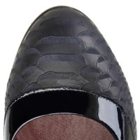 Елегантни обувки в тъмносин цвят съчетание кроко кожа и лак, снимка 3 - Дамски обувки на ток - 35501943