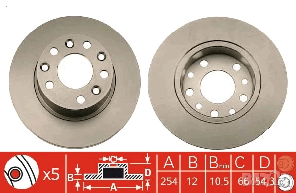 Диск спирачен заден дeсен/ляв за RENAULT 25,ESPACE II 2.2-2.8 04.84-10.96г.№ R1233P, снимка 1