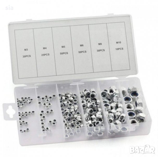 Кутия метални гайки 195 броя, снимка 1