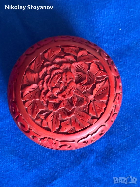 Китайска кутийка от цинобър - ръчно гравирана, снимка 1