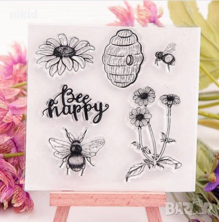 Пчела Пчели кошер цветя силиконов гумен печат декор бисквитки фондан Scrapbooking, снимка 1