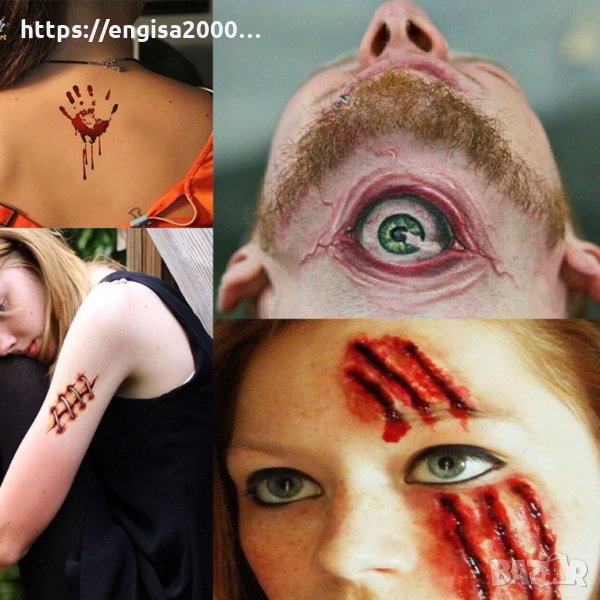 Хелоуин временни татуировки рани, комплект 5 части Halloween, снимка 1